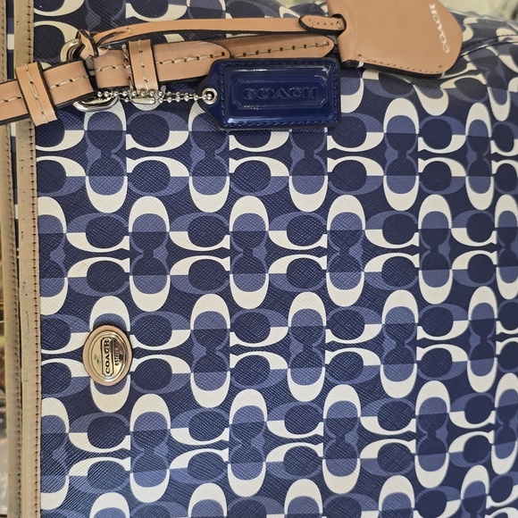 Coach Peyton Dream C Tote Blue White Signature Canvas Leather Trim Shoulder Bag - Picture 4 of 17